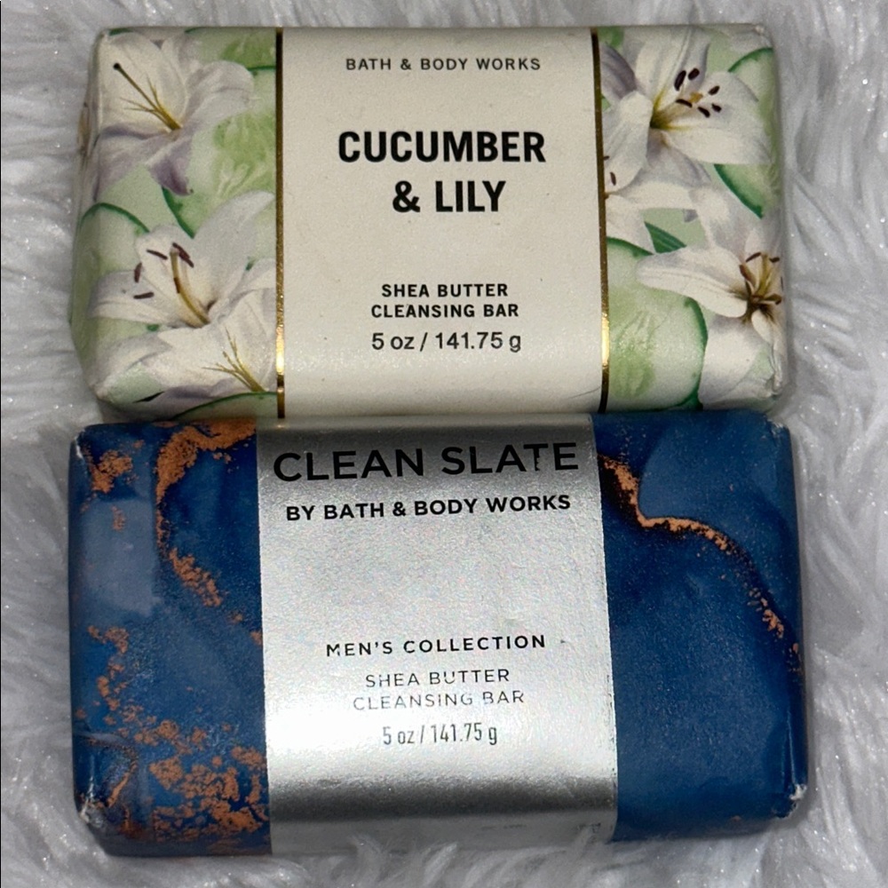 Bath & Body Works CLEAN SLATE and CUCUMBER & LILY Shea Butter Cleansing Bar Soap